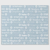 パーソナライズされた名前をカスタムする青ハートパターン ラッピングペーパー (フラット)