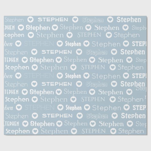 パーソナライズされた名前をカスタムする青ハートパターン ラッピングペーパー (フラット)