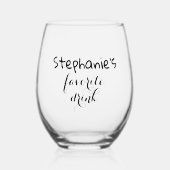 パーソナライズされた名前シンプルお気に入りのドリンクおしゃれ ステムなしワイングラス (正面)