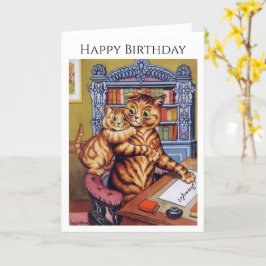 パーソナライズされた名前誕生日ネコKitten Louis Wain カード
