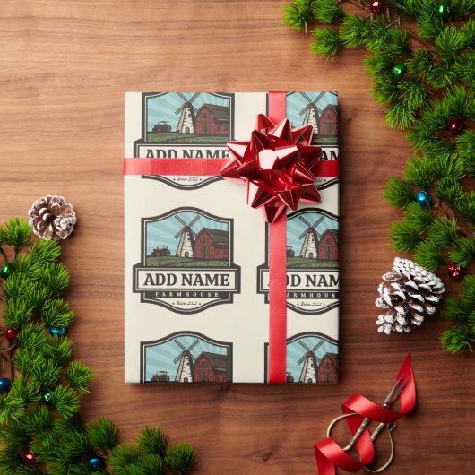 パーソナライズされた名前 ラスティック ファームハウス オールド ウィンドミル ラッピングペーパー (クリスマスギフト)