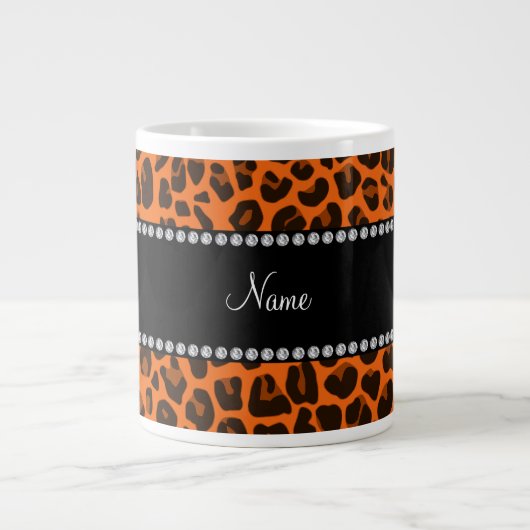 パーソナライズされた名前orange leopard pattern ジャンボコーヒーマグカップ (正面)