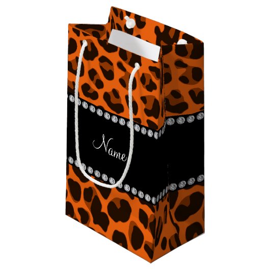 パーソナライズされた名前orange leopard pattern スモールペーパーバッグ (正面アングル)