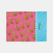 パーソナライズされた名前pink chow chow dogs フリースブランケット (正面(横))