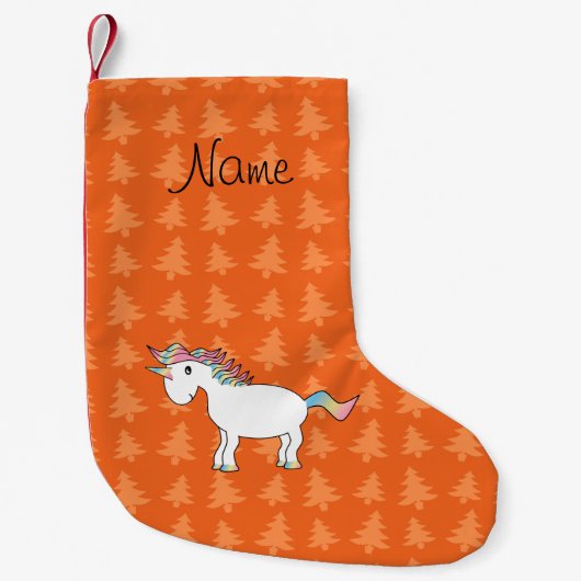 パーソナライズされた名前unicorn orange スモールクリスマスストッキング (正面)