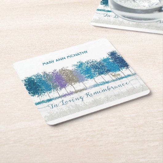 パーソナライズされた名残りの木の子鹿 スクエアペーパーコースター (アングル)