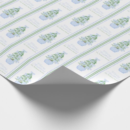 パーソナライズされた名門私立校風のクリスマスツリー名前をカスタムする ラッピングペーパー (角)