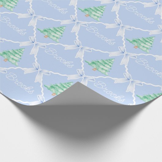 パーソナライズされた名門私立校風のクリスマスツリー名前をカスタムする ラッピングペーパー (角)