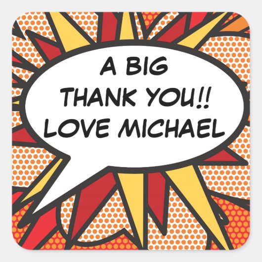 パーソナライズされた吹き出しおもしろいモダン漫画帳 スクエアシール (正面)