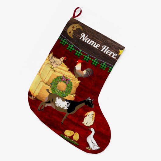 -パーソナライズされた国クリスマス・ナイジェリアのヤギ ラージクリスマスストッキング (正面 (吊り時))