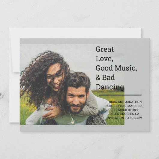 パーソナライズされた大きな愛、良い音楽、悪いダンス セーブザデート (正面)