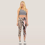 パーソナライズされた大きな猫写真模様野生動物 カプリレギンス (正面)