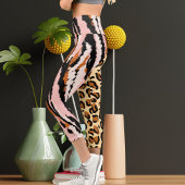 パーソナライズされた大きな猫写真模様野生動物 カプリレギンス