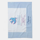 パーソナライズされた大人のバプテスマが青に鳩 キッチンタオル (縦)