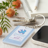 パーソナライズされた大人のバプテスマが青に鳩 キーホルダー (正面右)