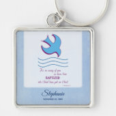 パーソナライズされた大人のバプテスマが青に鳩 キーホルダー (正面)