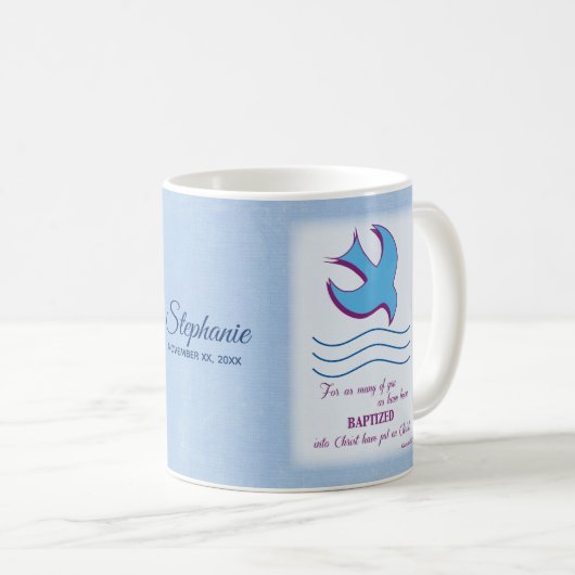 パーソナライズされた大人のバプテスマが青に鳩 コーヒーマグカップ (正面右)