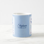 パーソナライズされた大人のバプテスマが青に鳩 コーヒーマグカップ (中央)