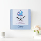 パーソナライズされた大人のバプテスマが青に鳩 スクエア壁時計 (ホーム)