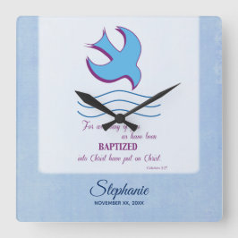 パーソナライズされた大人のバプテスマが青に鳩 スクエア壁時計