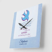 パーソナライズされた大人のバプテスマが青に鳩 スクエア壁時計 (傾斜)