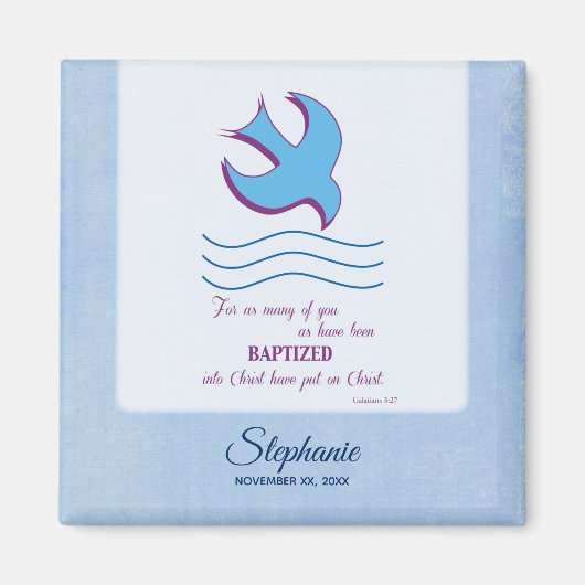 パーソナライズされた大人のバプテスマが青に鳩 マグネット (正面)