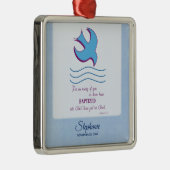 パーソナライズされた大人のバプテスマが青に鳩 メタルオーナメント (右)