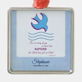 パーソナライズされた大人のバプテスマが青に鳩 メタルオーナメント
