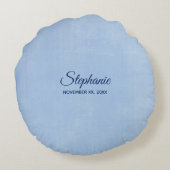 パーソナライズされた大人のバプテスマが青に鳩 ラウンドクッション (裏面)