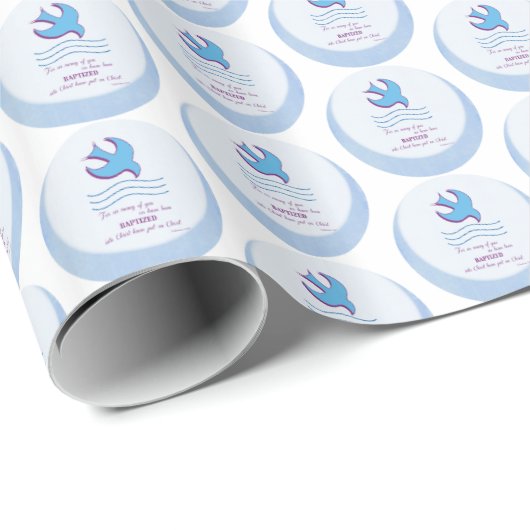 パーソナライズされた大人のバプテスマが青に鳩 ラッピングペーパー (ロールコーナー)