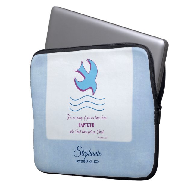 パーソナライズされた大人のバプテスマが青に鳩 ラップトップスリーブ (正面左)