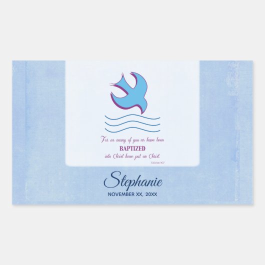 パーソナライズされた大人のバプテスマが青に鳩 長方形シール (正面)
