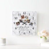パーソナライズされた大理石おばあちゃんの写真コラージュ家族 スクエア壁時計 (ホーム)