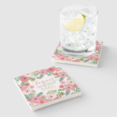 パーソナライズされた大理石コースターフローラ結婚 ストーンコースター (横)