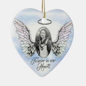 パーソナライズされた天使の翼とハートメモリアル セラミックオーナメント (右)