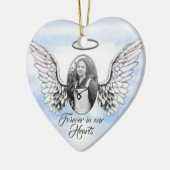 パーソナライズされた天使の翼とハートメモリアル セラミックオーナメント (左)