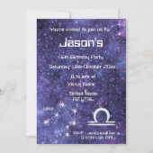 パーソナライズされた天秤座 ギャラクシー パーティー 招待状 (正面)