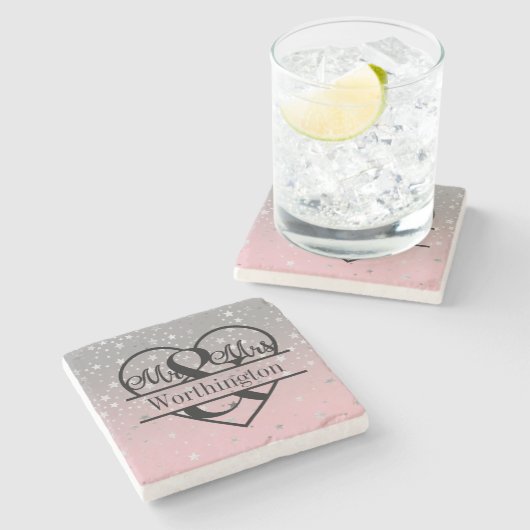 パーソナライズされた夫妻の新結婚しい贈り物結婚した ストーンコースター (横)