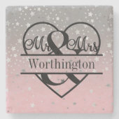 パーソナライズされた夫妻の新結婚しい贈り物結婚した ストーンコースター (正面)
