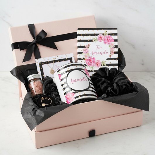 パーソナライズされた女の子のローズとストライプ マグカップ