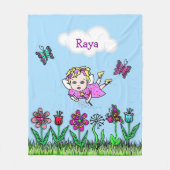 パーソナライズされた妖精、花と蝶ガールズ フリースブランケット (正面)