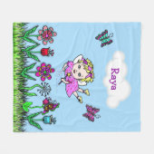 パーソナライズされた妖精、花と蝶ガールズ フリースブランケット (正面(横))