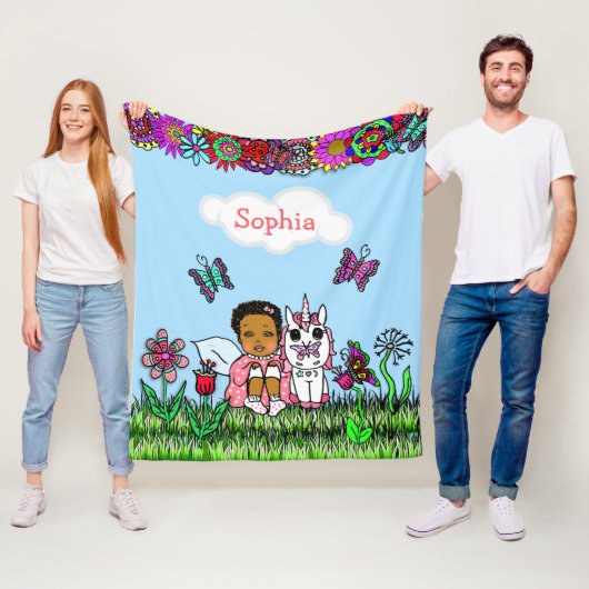 パーソナライズされた妖精、花と蝶ガールズ フリースブランケット (インサイチュ)