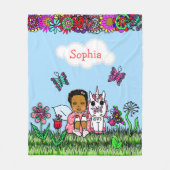 パーソナライズされた妖精、花と蝶ガールズ フリースブランケット (正面)