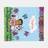 パーソナライズされた妖精、花と蝶ガールズ フリースブランケット (正面(横))