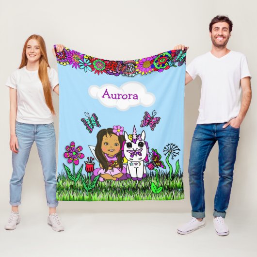 パーソナライズされた妖精、花と蝶ガールズ フリースブランケット (インサイチュ)