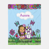 パーソナライズされた妖精、花と蝶ガールズ フリースブランケット (正面)