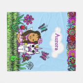 パーソナライズされた妖精、花と蝶ガールズ フリースブランケット (正面(横))