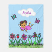 パーソナライズされた妖精、花と蝶ガールズ フリースブランケット (正面)