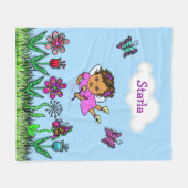 パーソナライズされた妖精、花と蝶ガールズ フリースブランケット (正面(横))